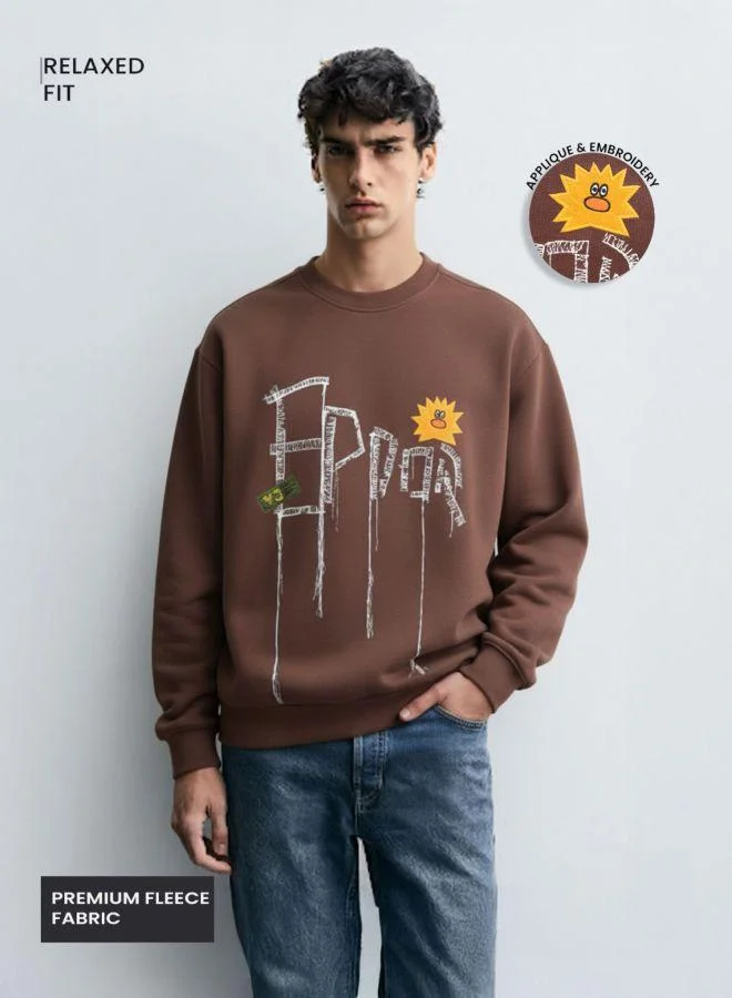 The Indian Garage Co Men Relaxed Fit Embroidered Crew Neck Full Sleeves Sweatshirt